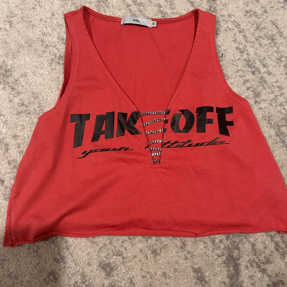 Adika Red Sleeveless Crop Tank Top with Cut Out